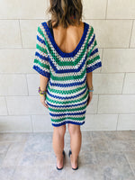 Blue Crochet Striped Coverup