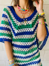 Blue Crochet Striped Coverup
