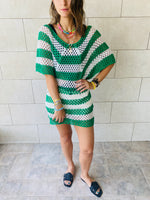 Green Crochet Striped Coverup