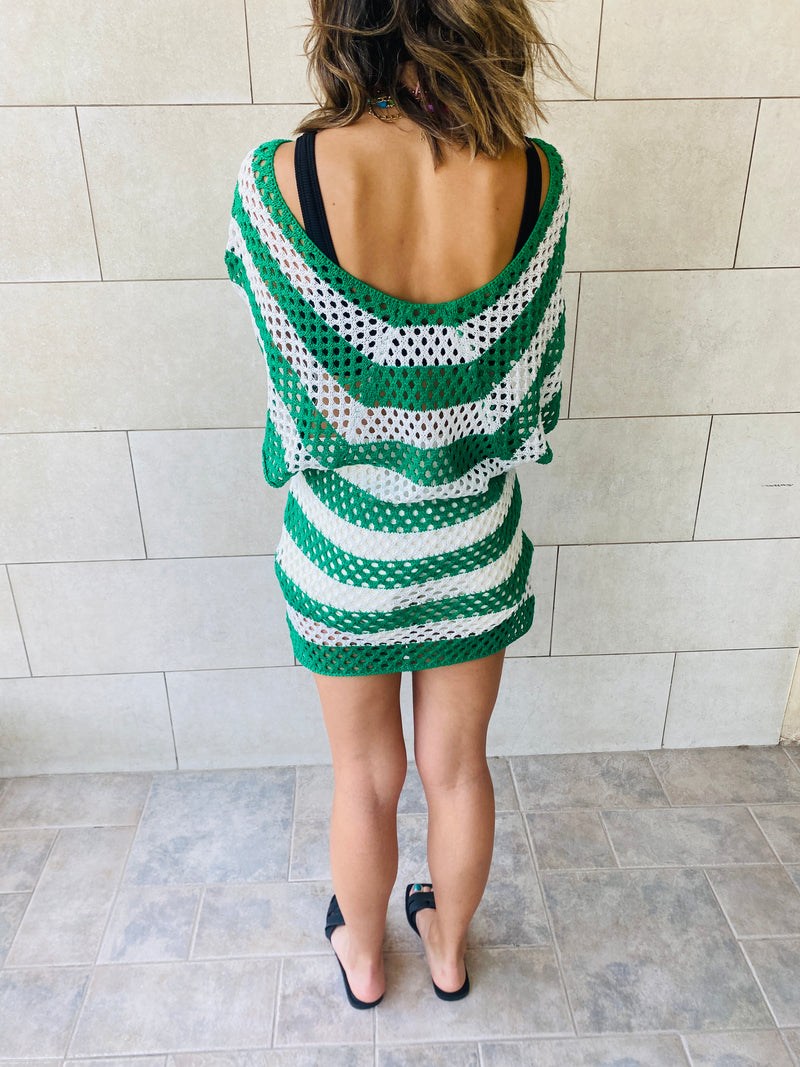 Green Crochet Striped Coverup