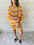 Yellow Crochet Striped Coverup