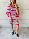 Fuchsia Crochet Striped Coverup