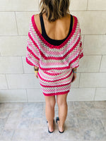 Fuchsia Crochet Striped Coverup