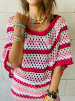 Fuchsia Crochet Striped Coverup