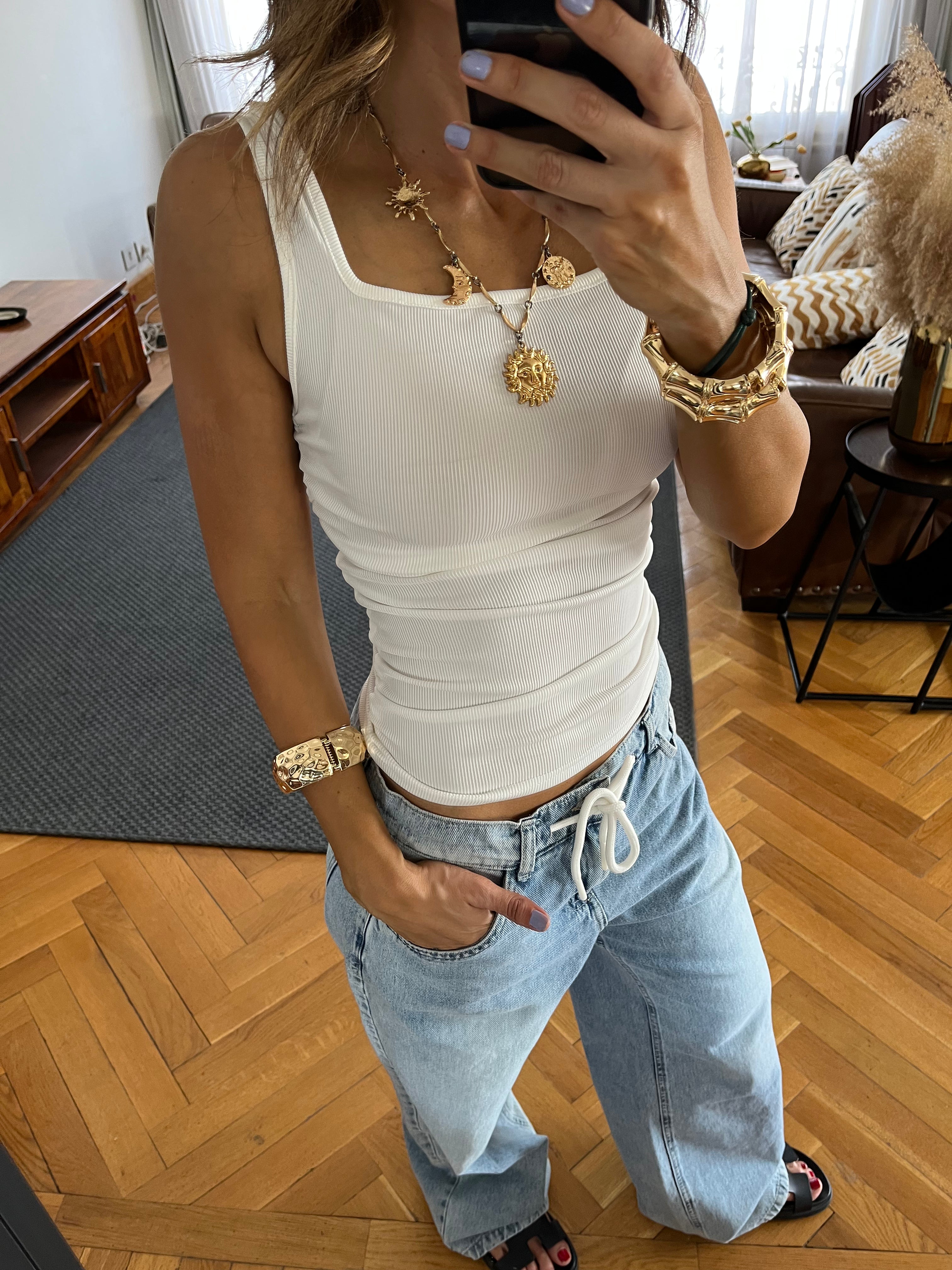 White 130 Ruched Sleeveless Top