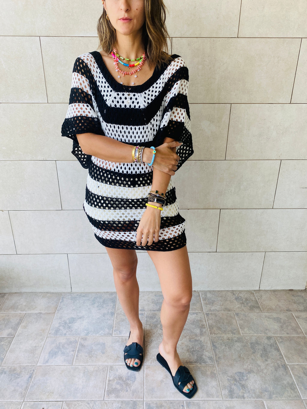 Black Crochet Striped Coverup