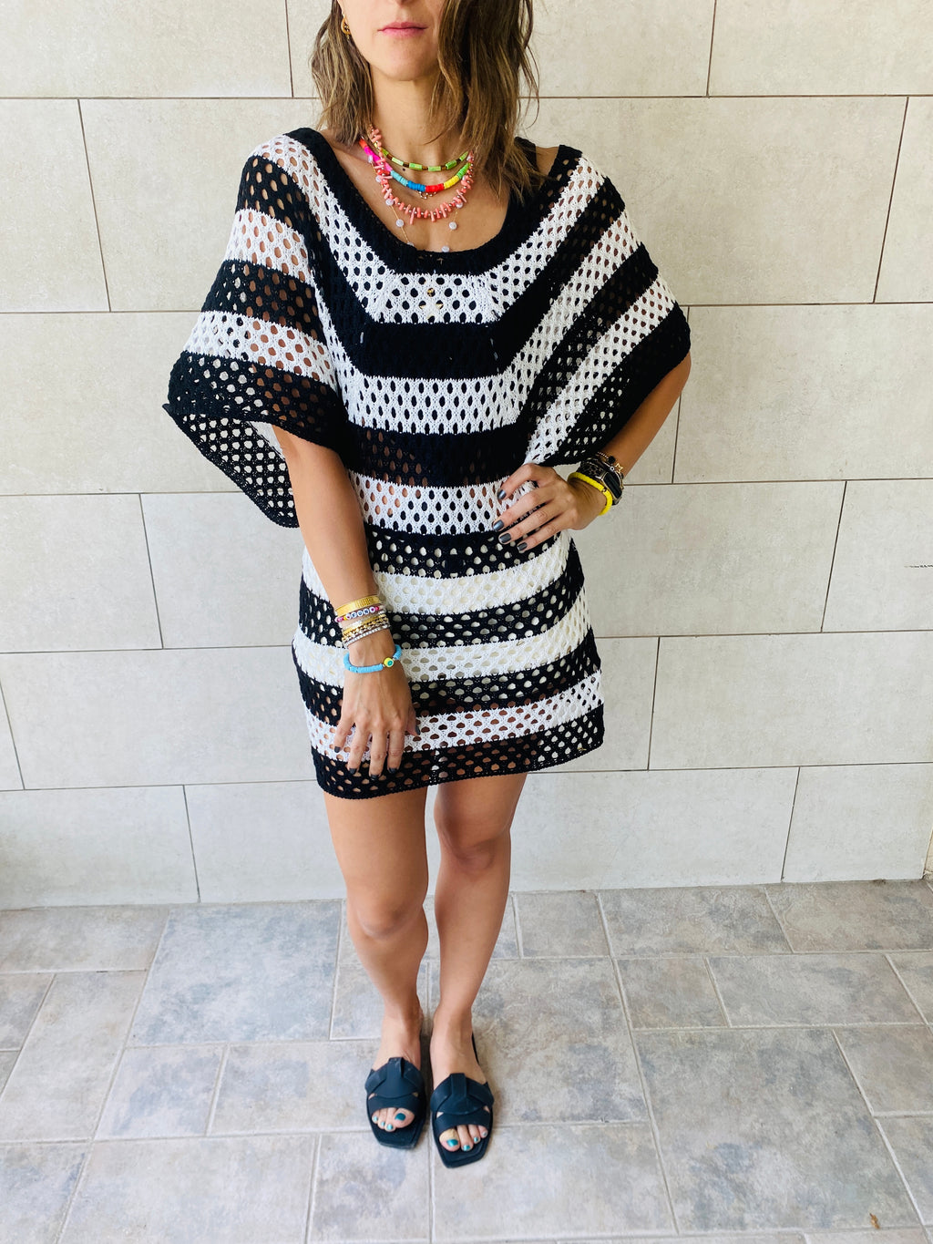 Black Crochet Striped Coverup