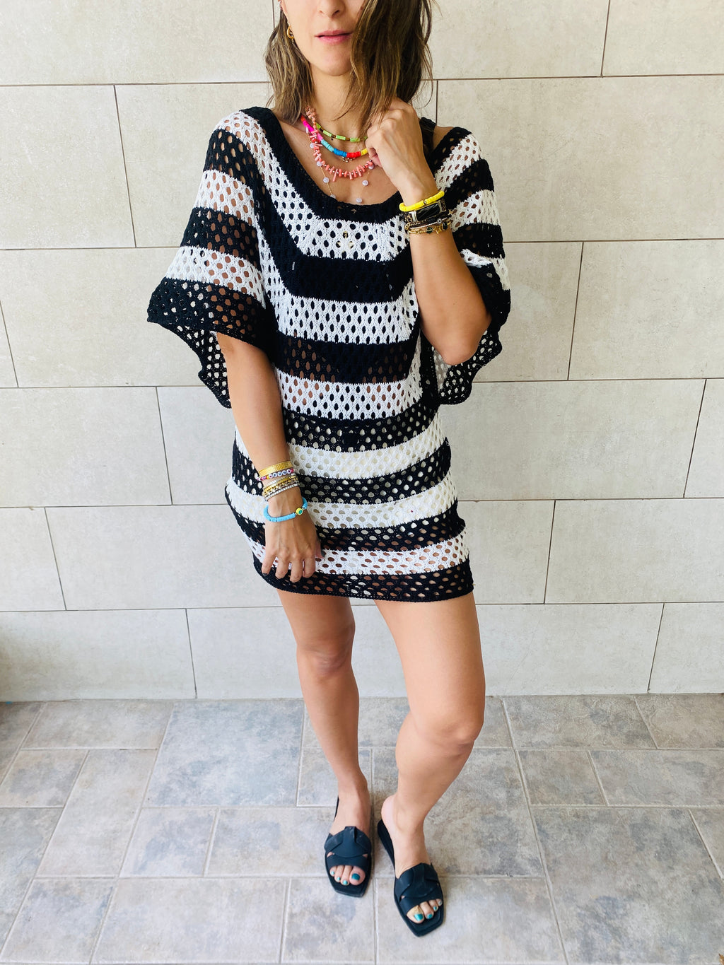 Black Crochet Striped Coverup