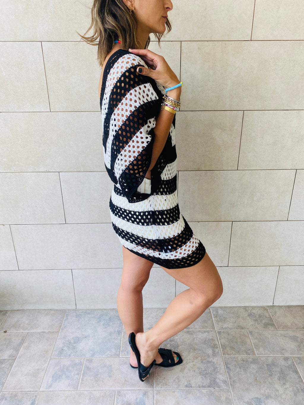 Black Crochet Striped Coverup