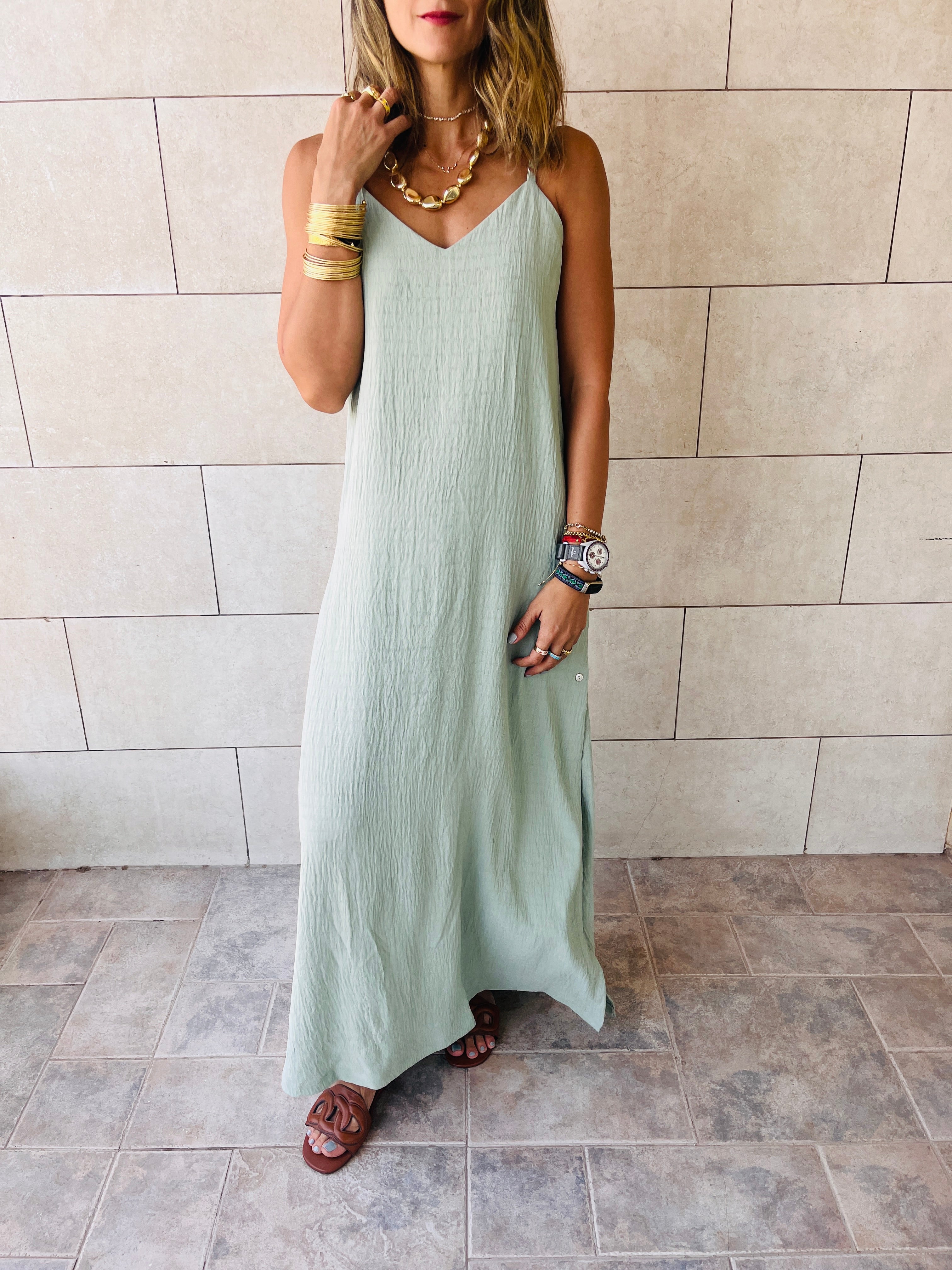 Mint Keep It Simple Side Slit Dress