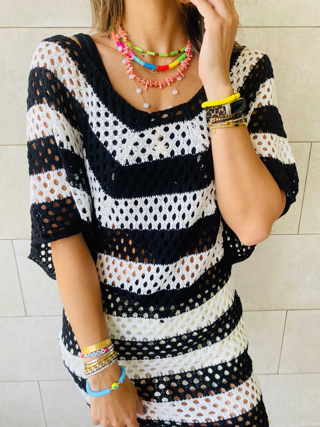 Black Crochet Striped Coverup