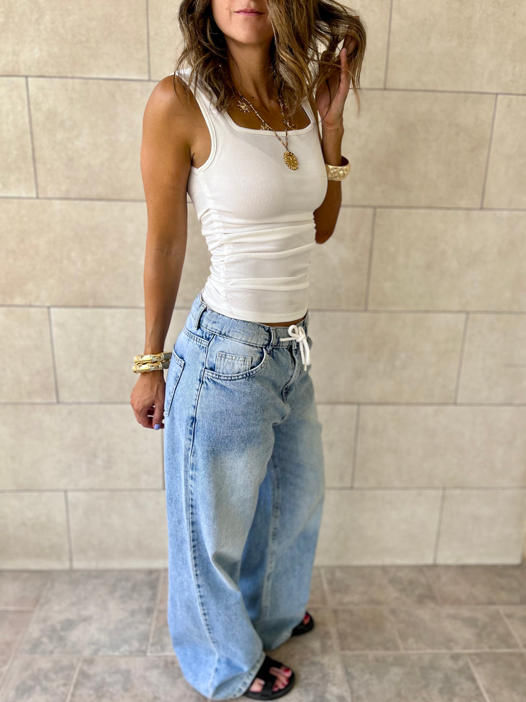 White 130 Ruched Sleeveless Top