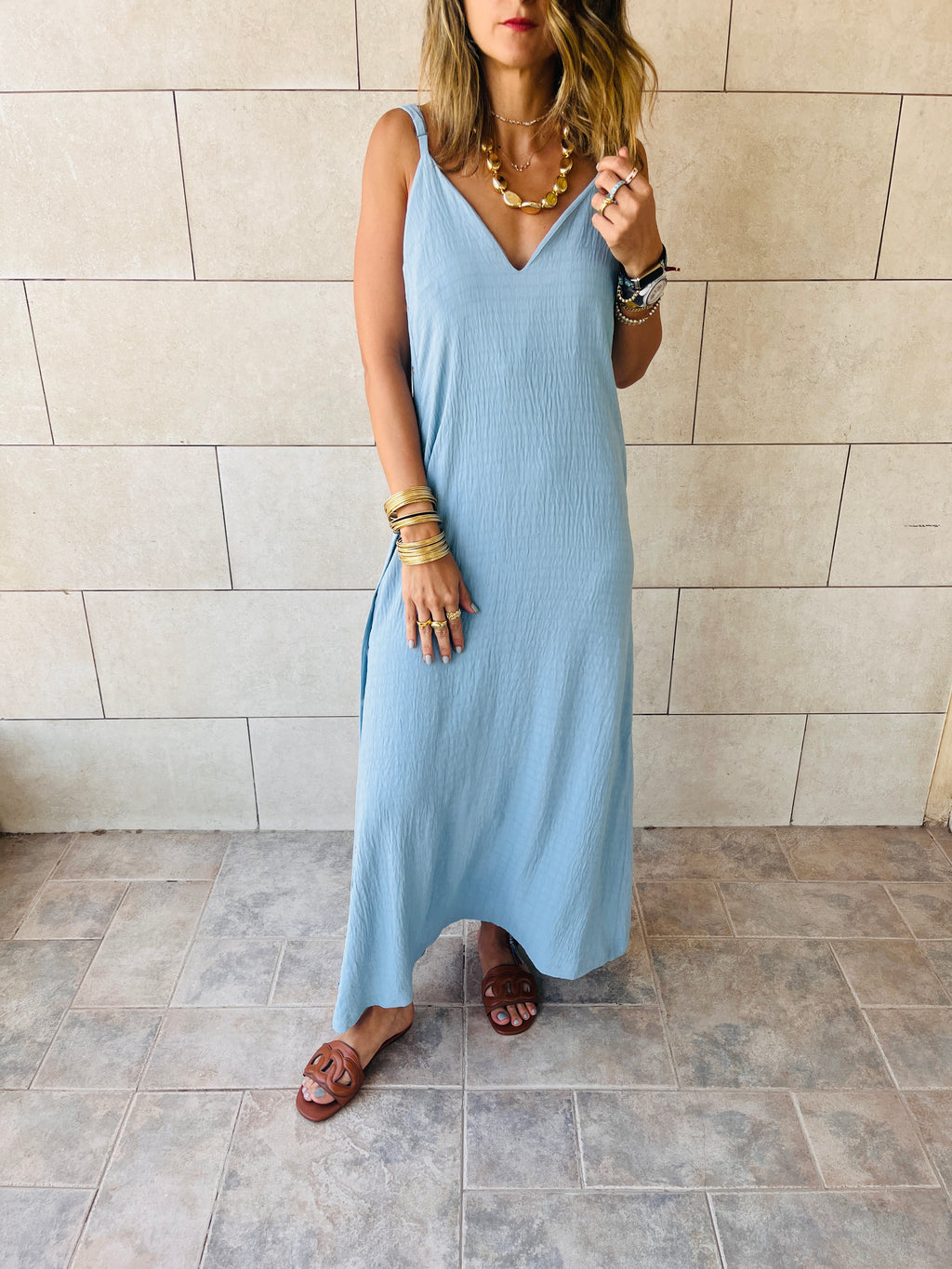 Baby Blue Keep It Simple Side Slit Dress