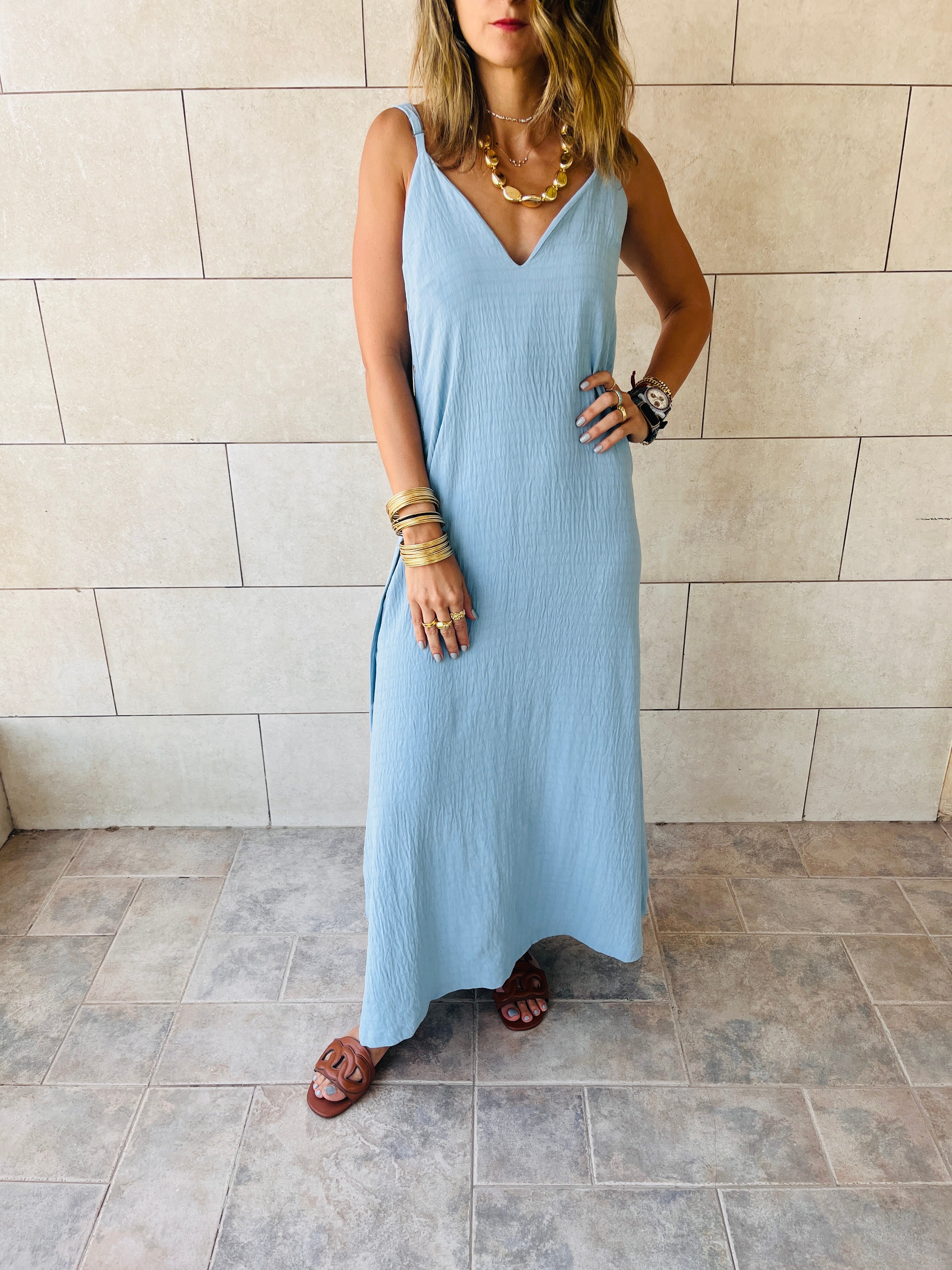 Baby Blue Keep It Simple Side Slit Dress