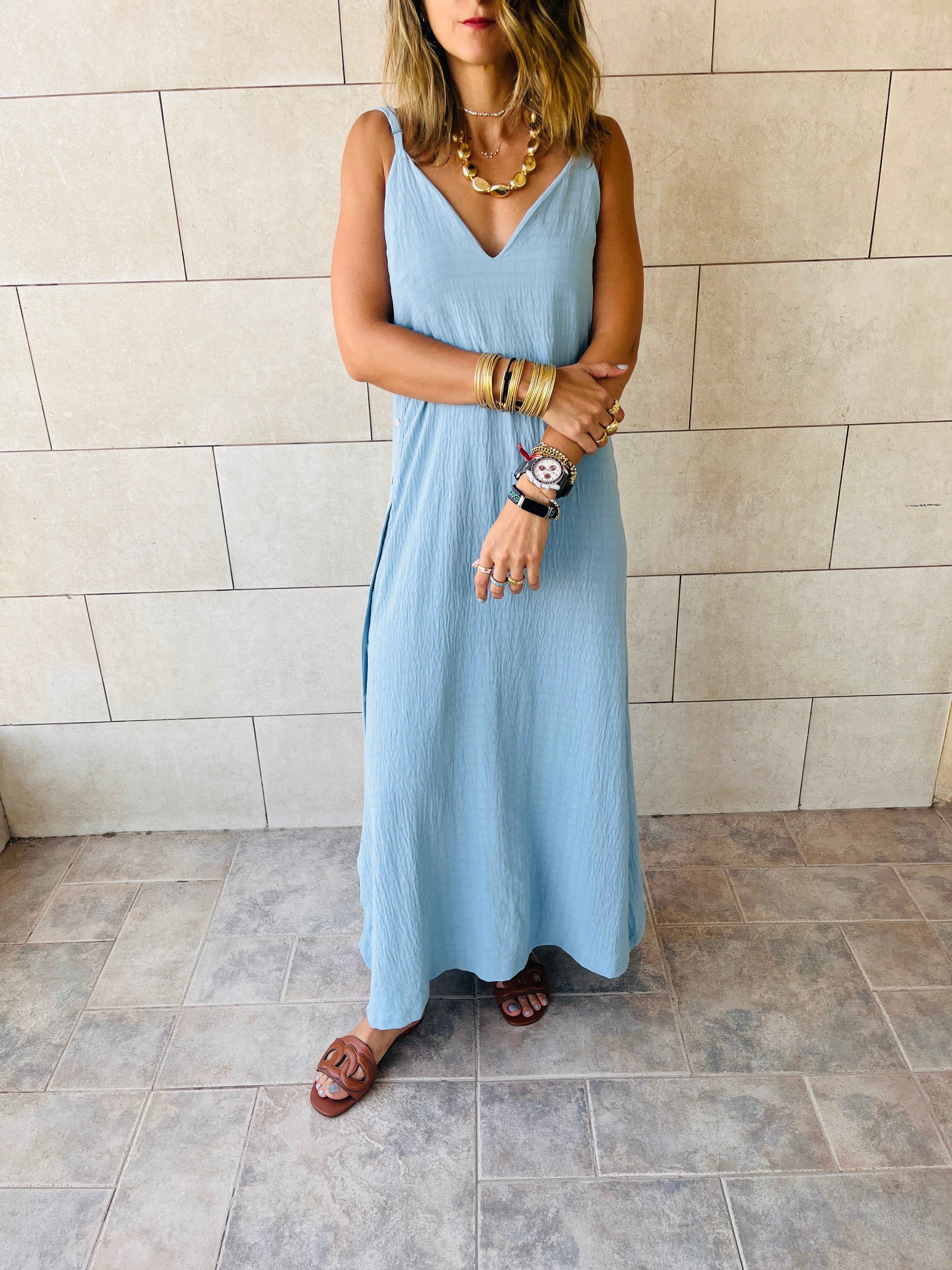 Baby Blue Keep It Simple Side Slit Dress