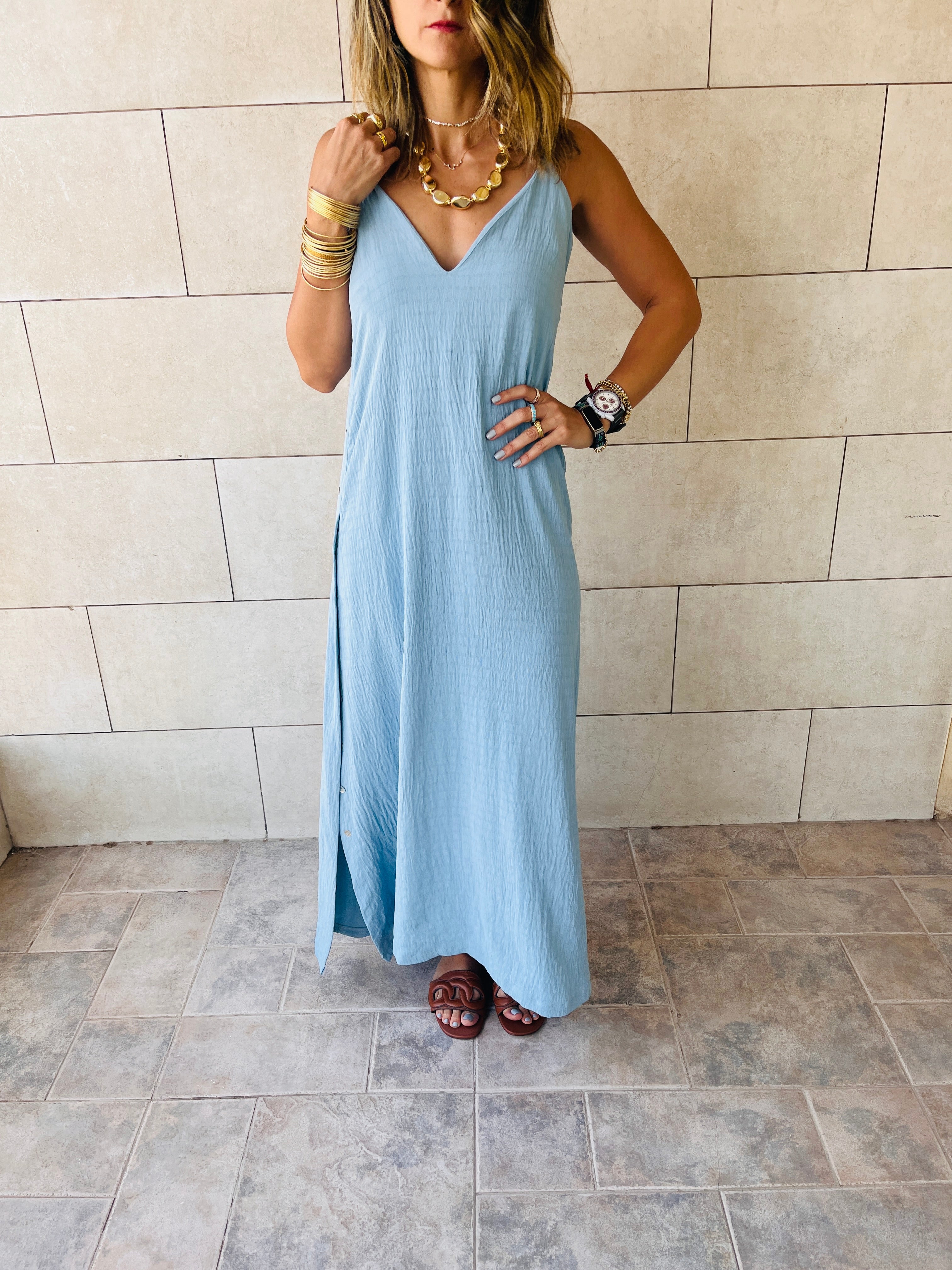 Baby Blue Keep It Simple Side Slit Dress