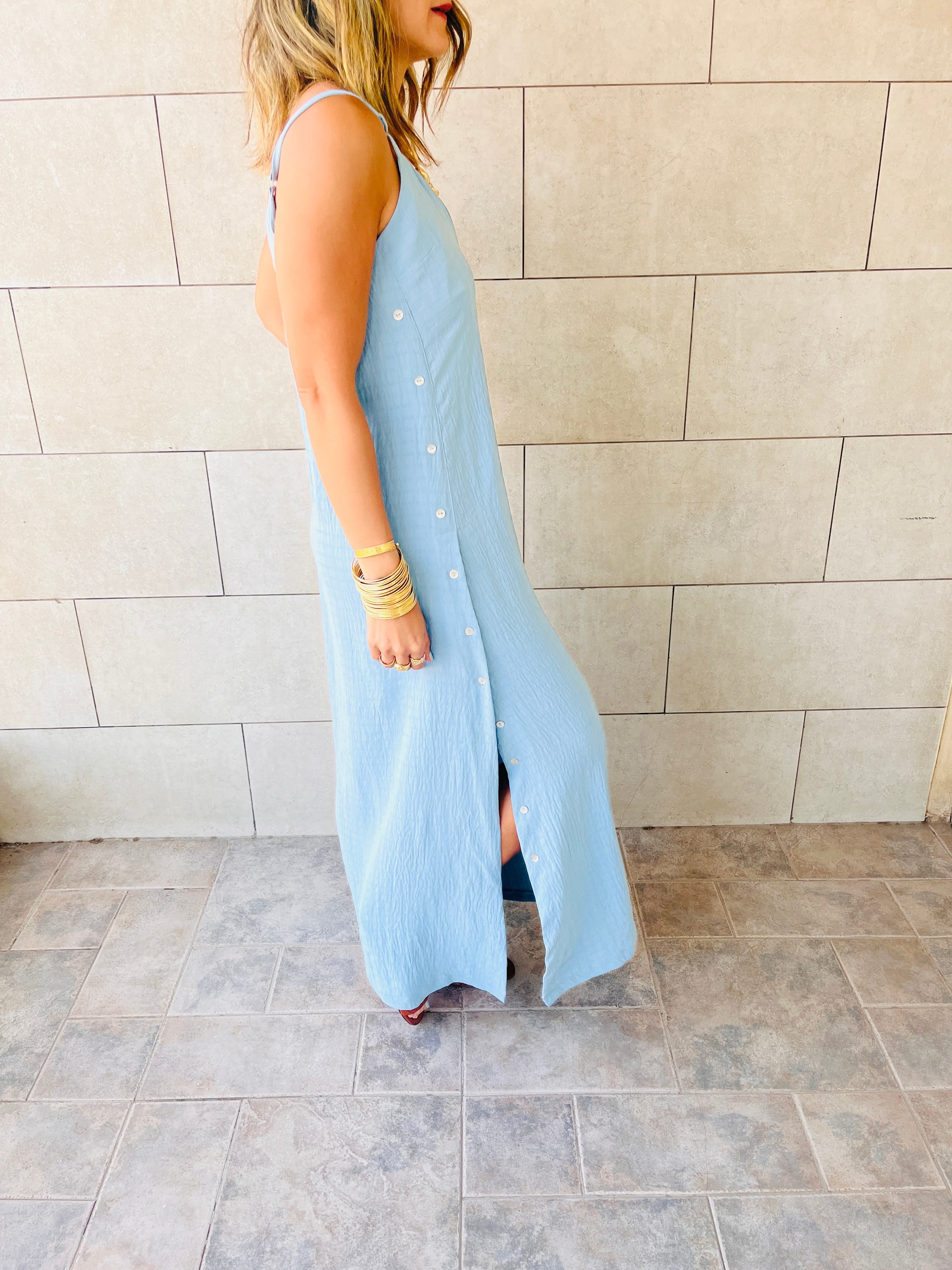 Baby Blue Keep It Simple Side Slit Dress