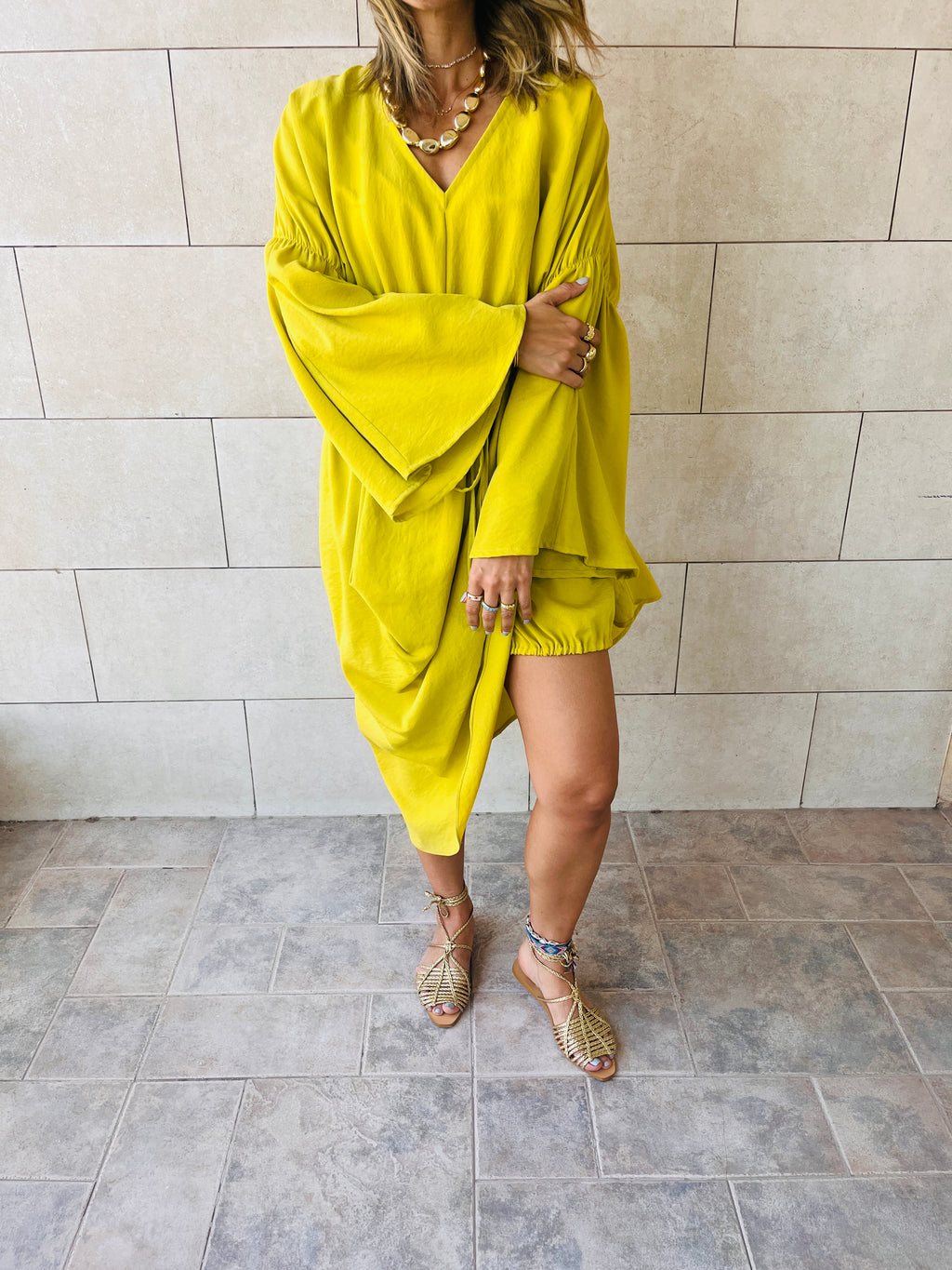 Mustard Waist Snatch Mini Dress