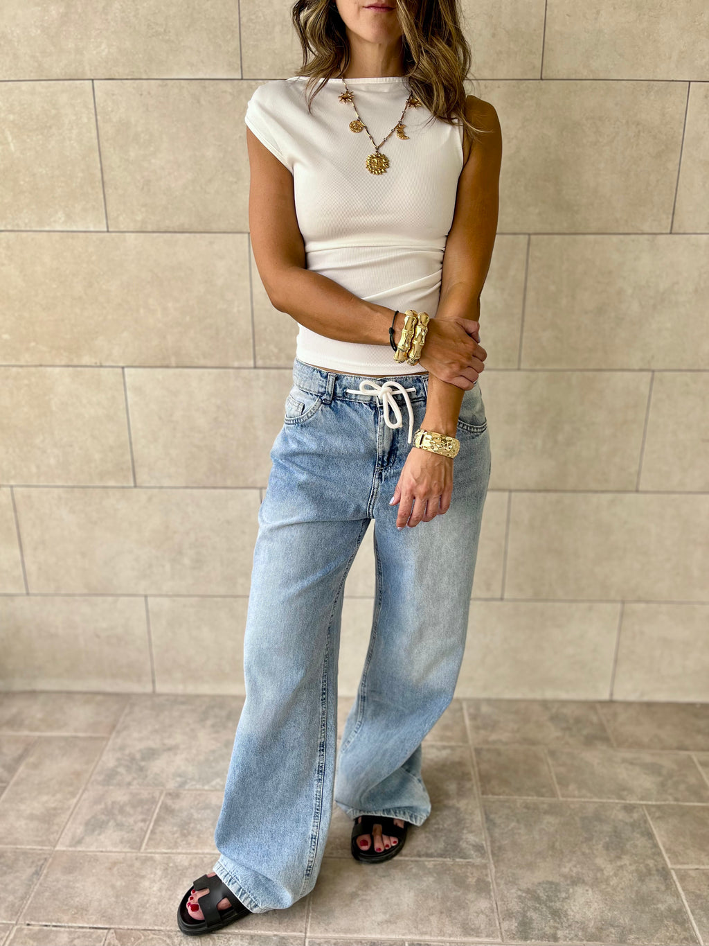 White 130 One Shoulder Sleeveless Top