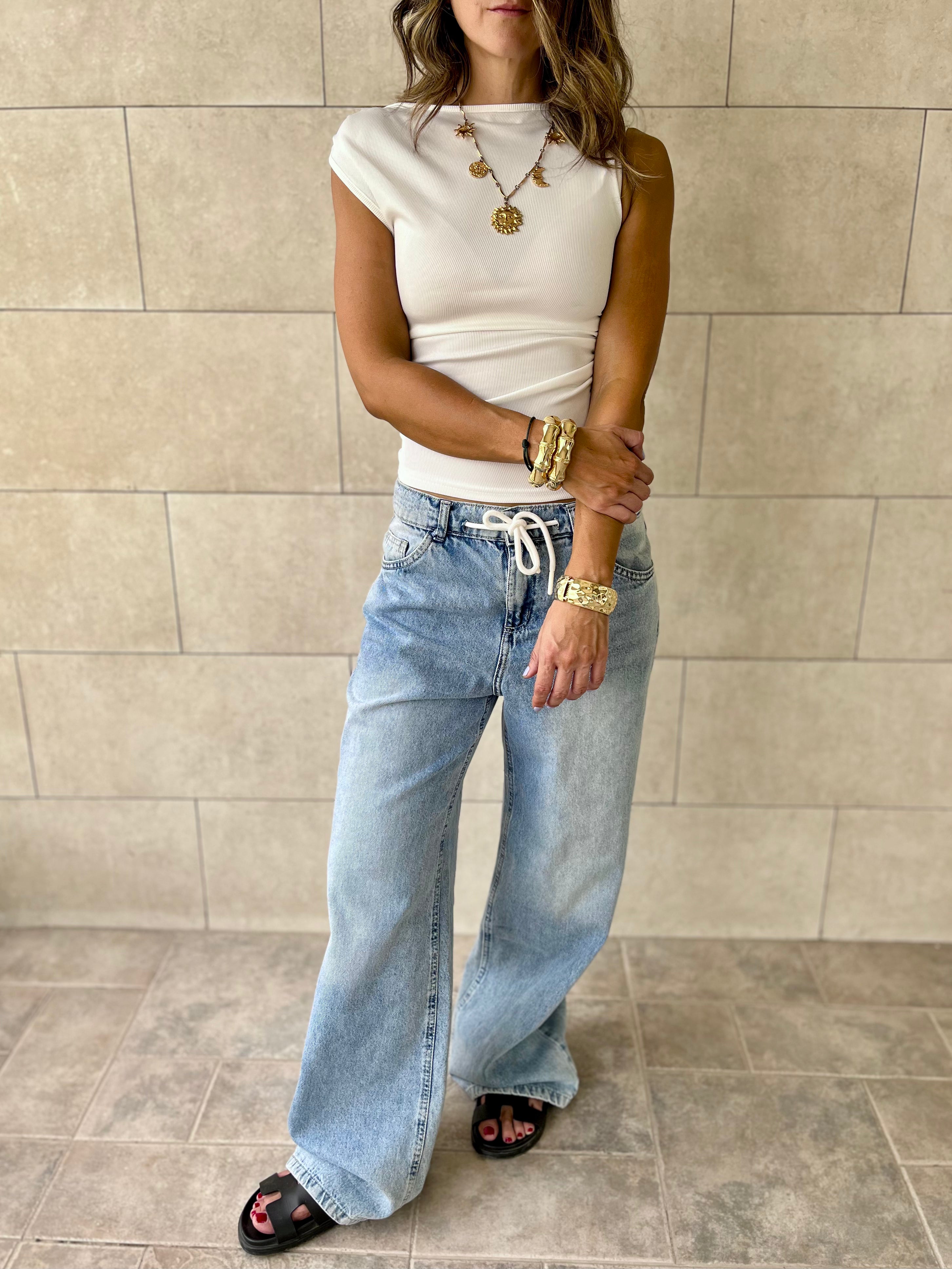 White 130 One Shoulder Sleeveless Top