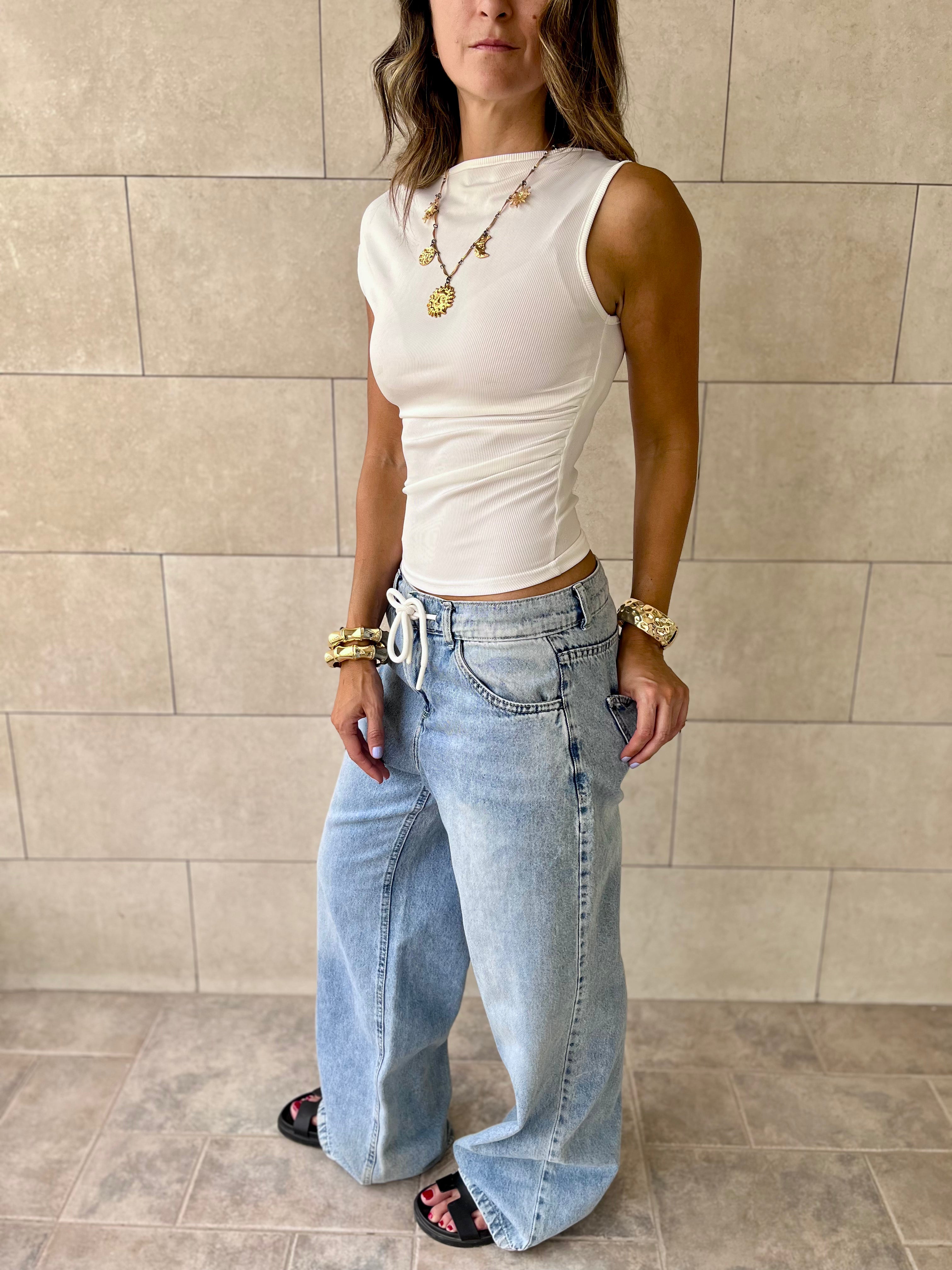 White 130 One Shoulder Sleeveless Top