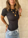 Black 130 Ribbed Basic Tee