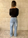 Black 130 Off Shoulder Long Sleeve Ruched Top