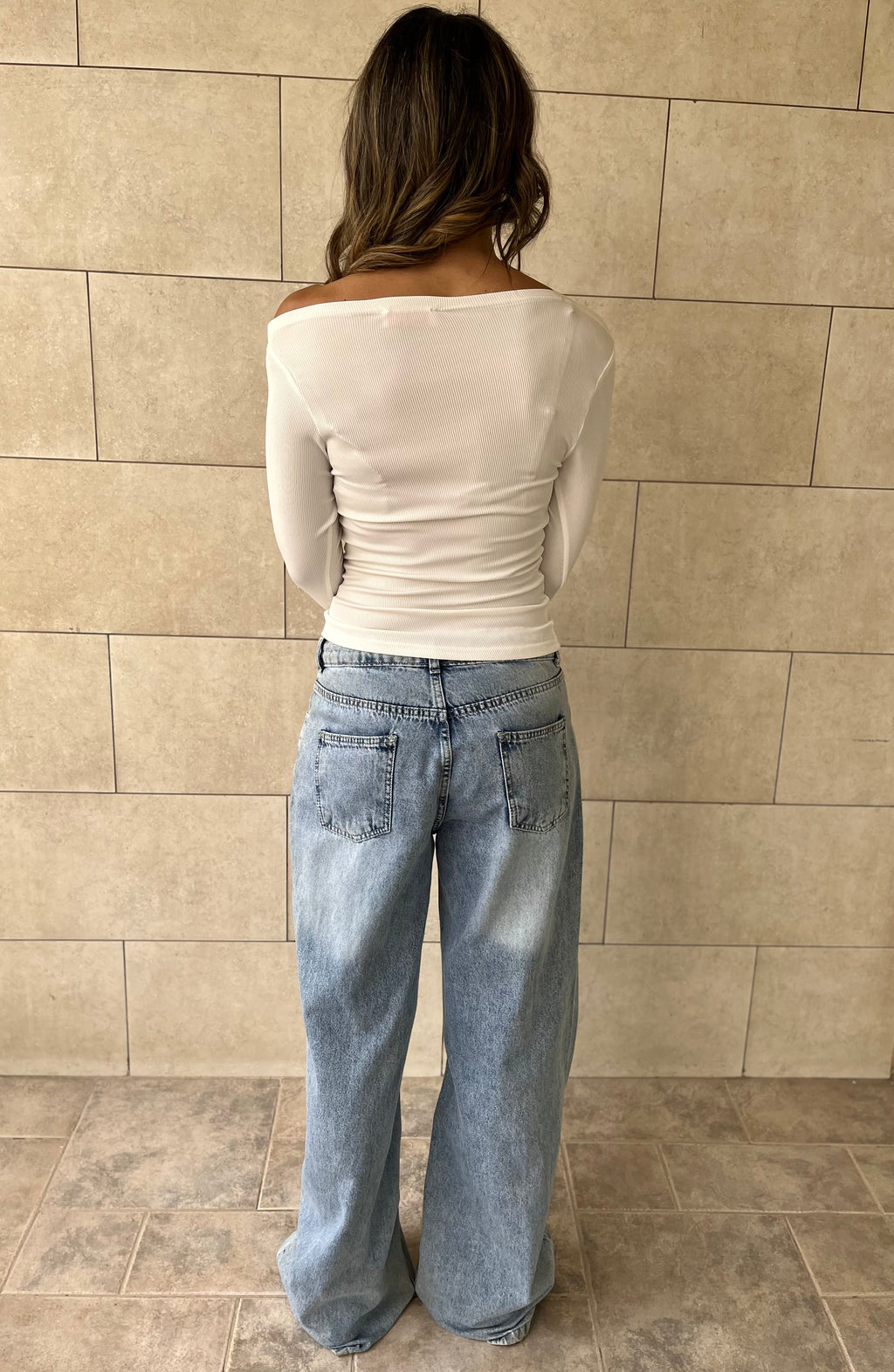 White 130 Off Shoulder Long Sleeve Ruched Top