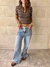 Brown Striped Signature Cropped Polo