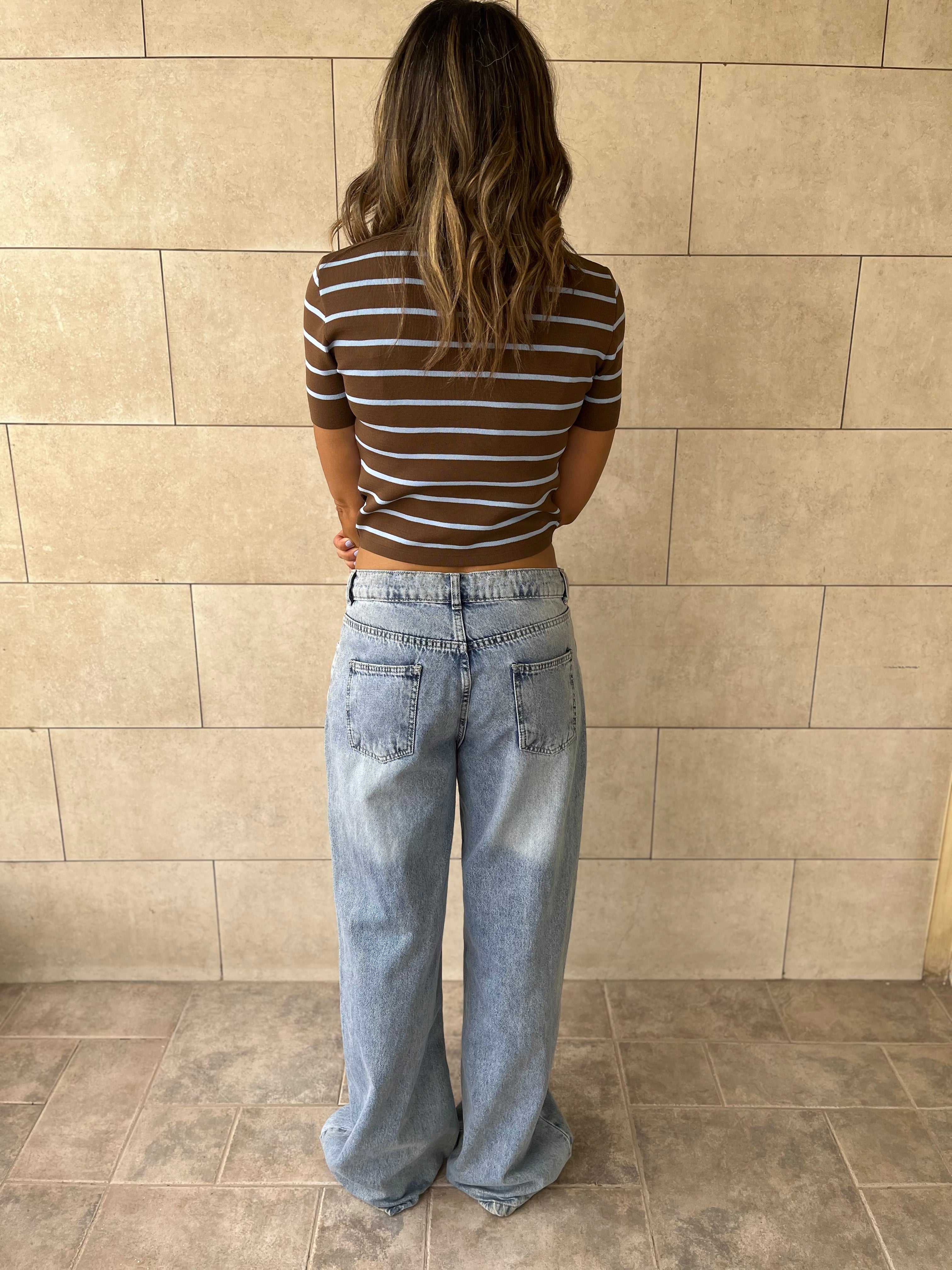 Brown Striped Signature Cropped Polo