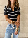 Black Striped Signature Cropped Polo