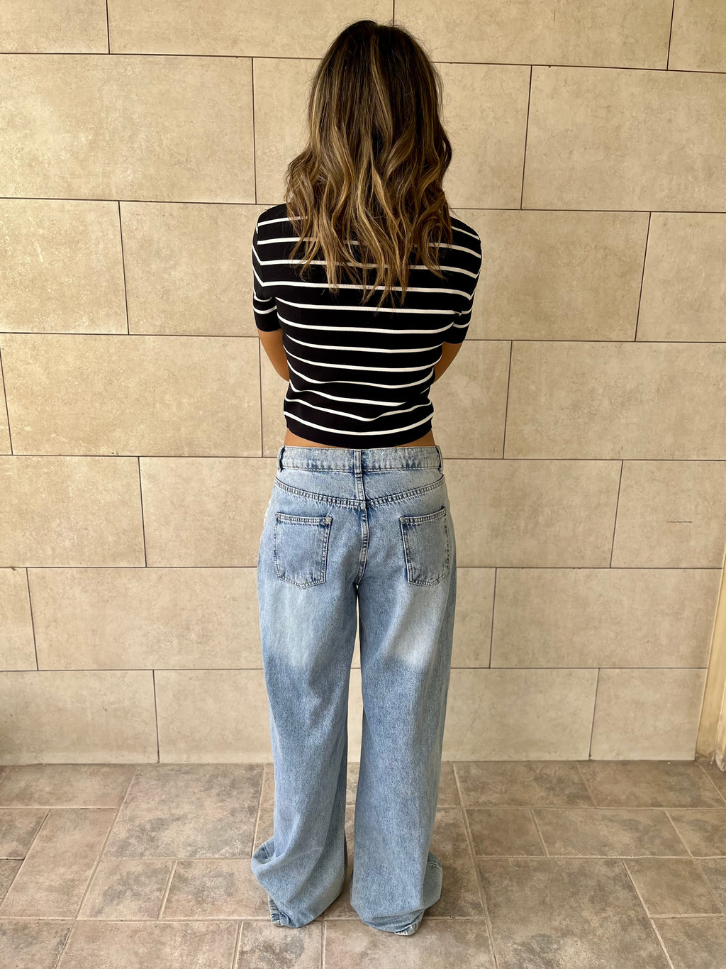 Black Striped Signature Cropped Polo