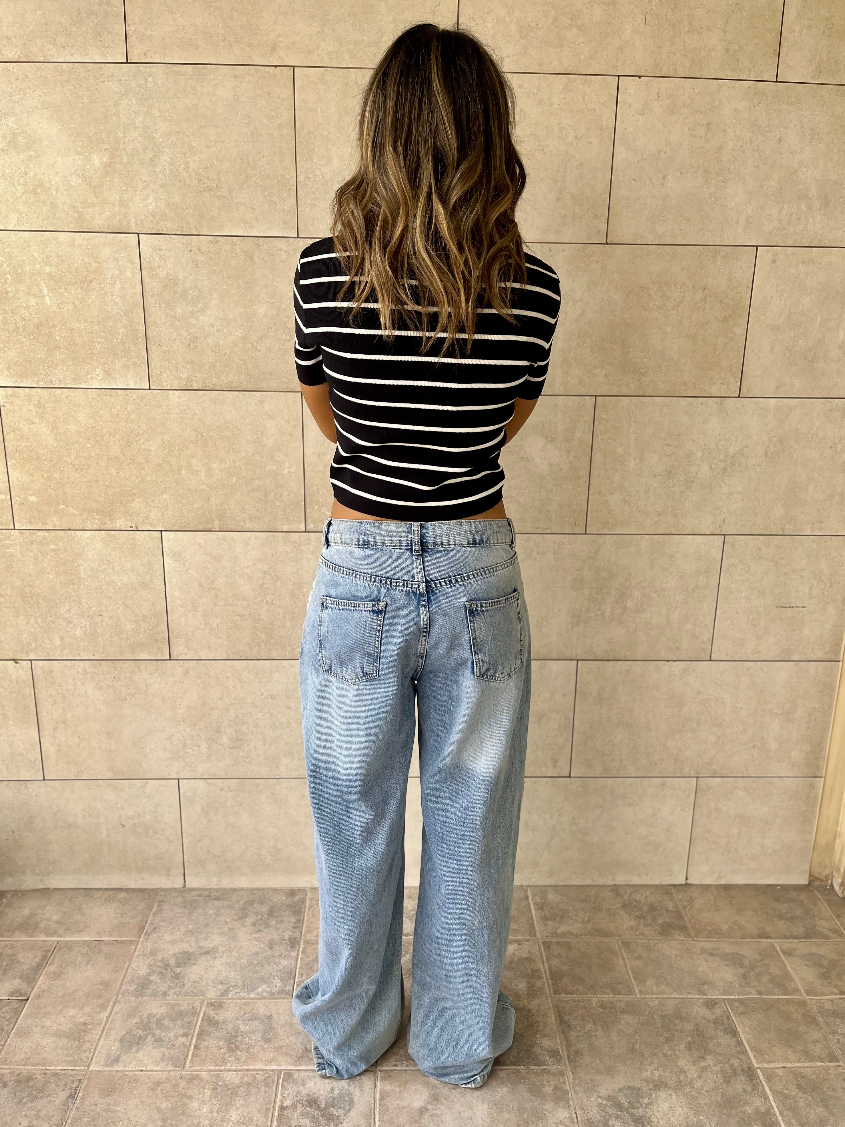 Black Striped Signature Cropped Polo