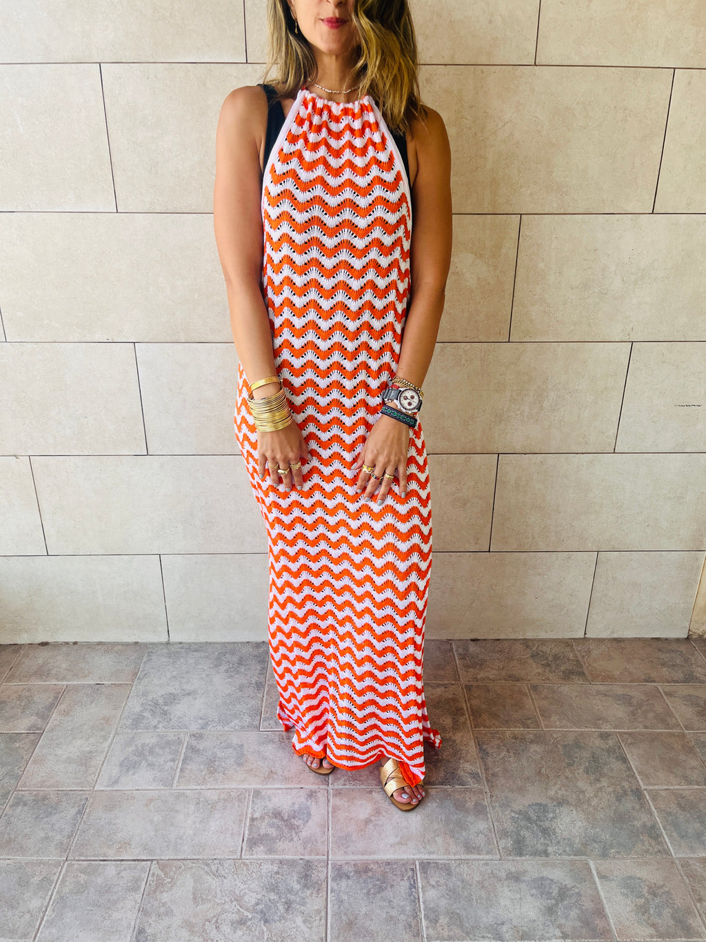Orange Lollipop Waves Crochet Dress