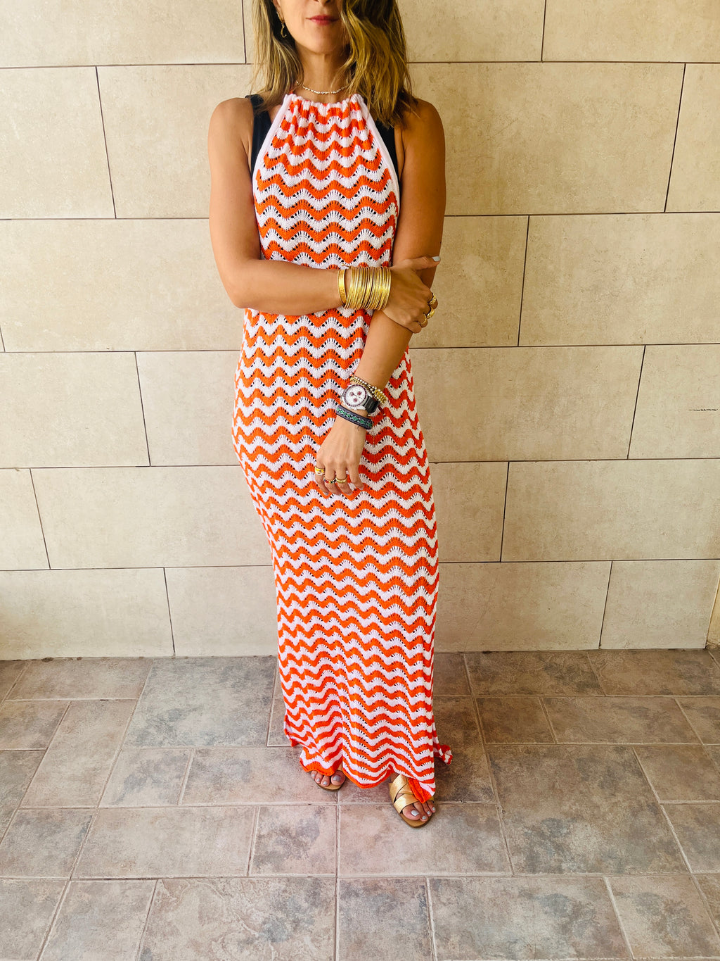 Orange Lollipop Waves Crochet Dress