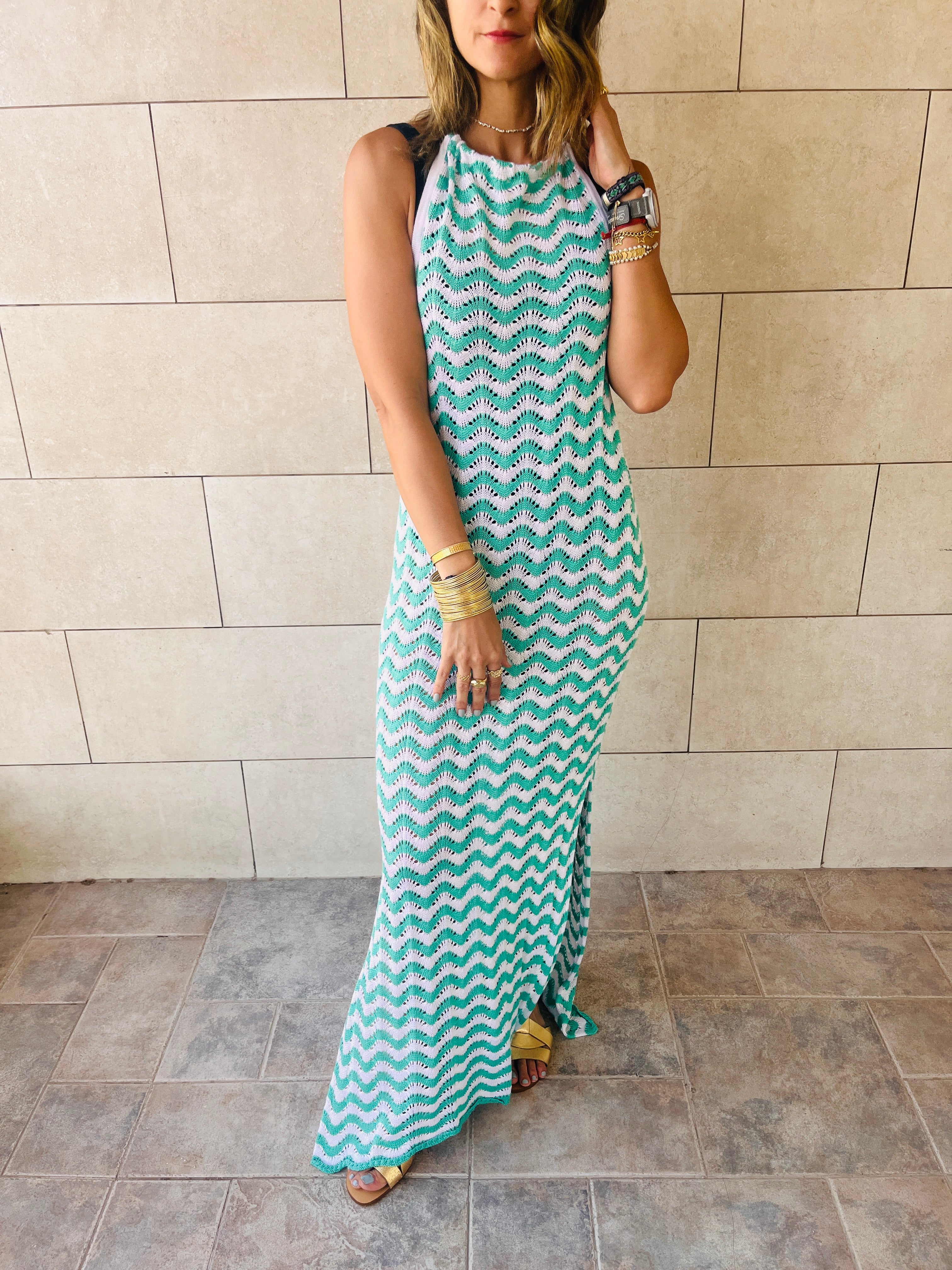 Aqua Lollipop Waves Crochet Dress