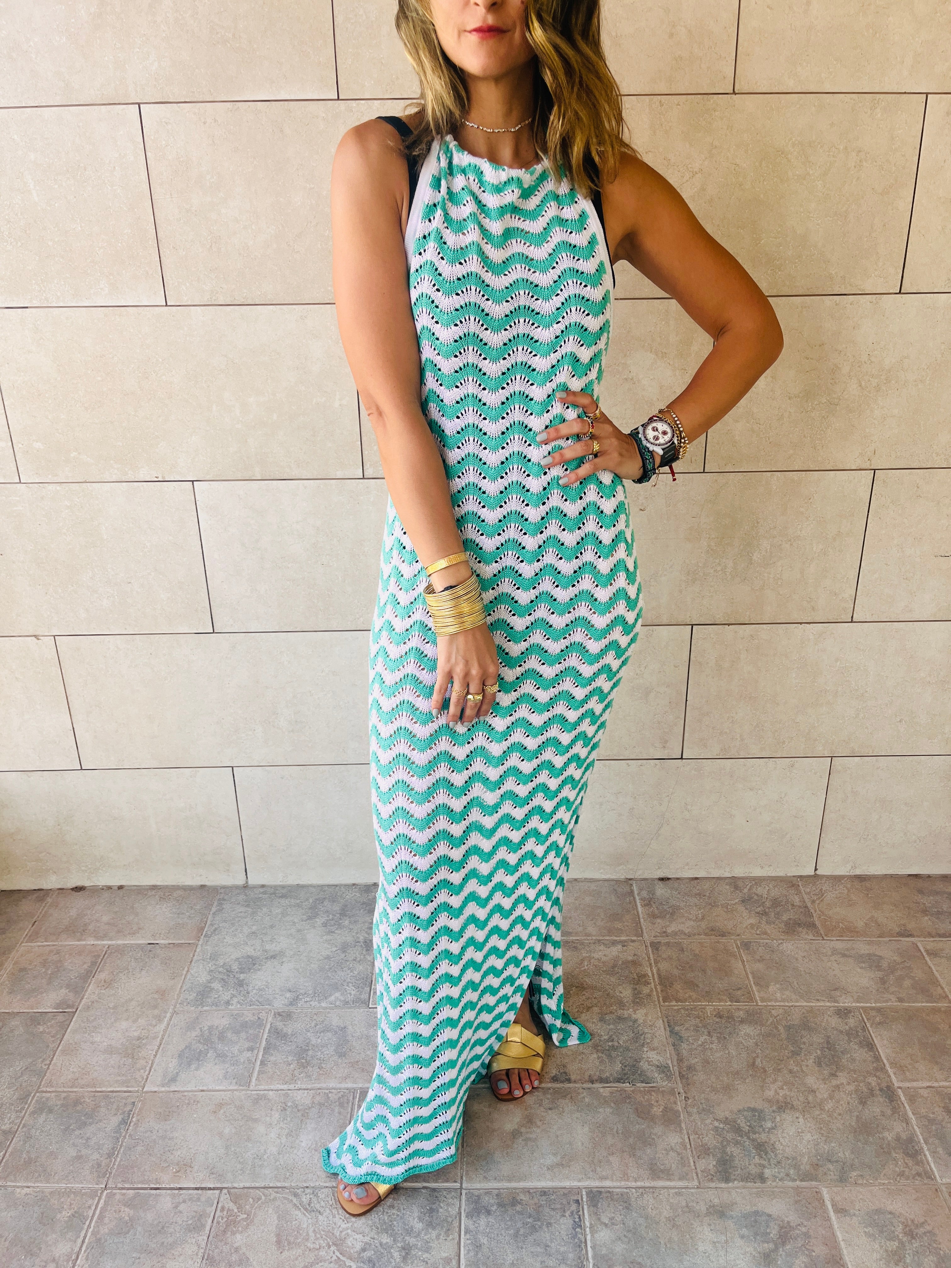 Aqua Lollipop Waves Crochet Dress