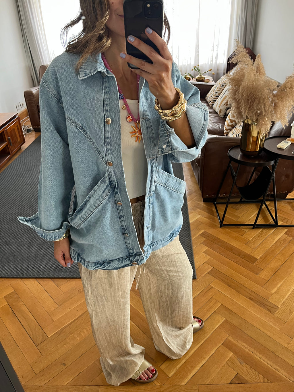 Light Exaggerated Double Pocket Denim Jacket