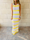 Yellow Crochet Stripes Longline Cover Up