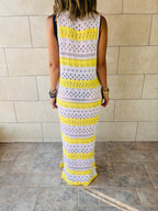 Yellow Crochet Stripes Longline Cover Up