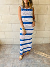 Blue Crochet Stripes Longline Cover Up