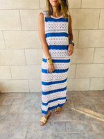 Blue Crochet Stripes Longline Cover Up