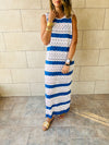 Blue Crochet Stripes Longline Cover Up