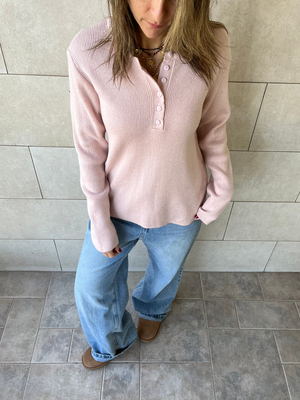 Blush Henley Pullover
