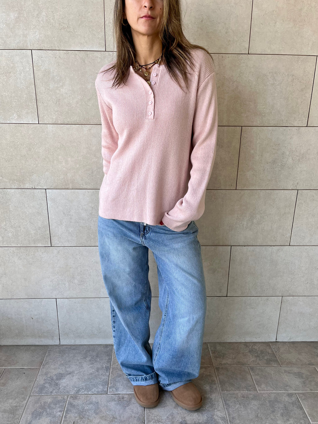 Blush Henley Pullover