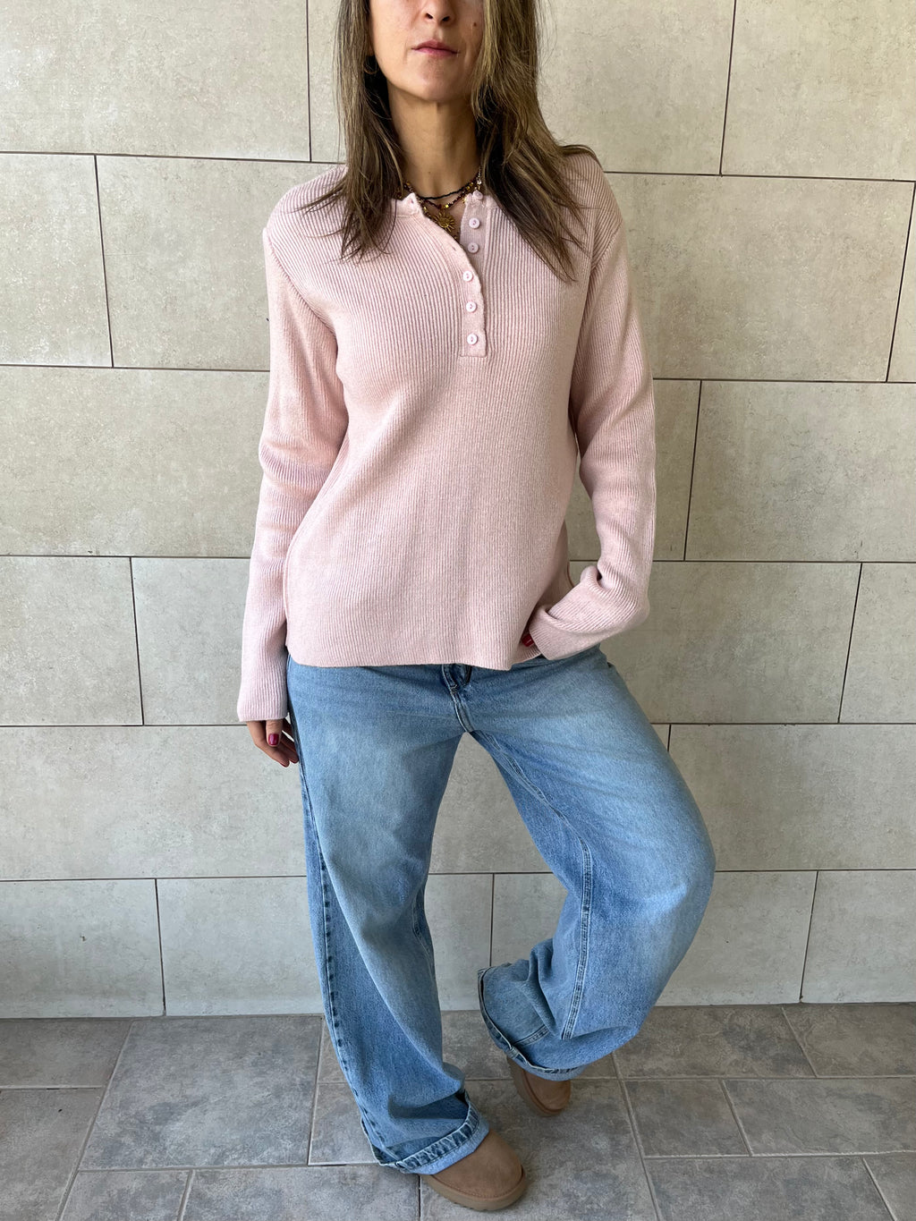 Blush Henley Pullover