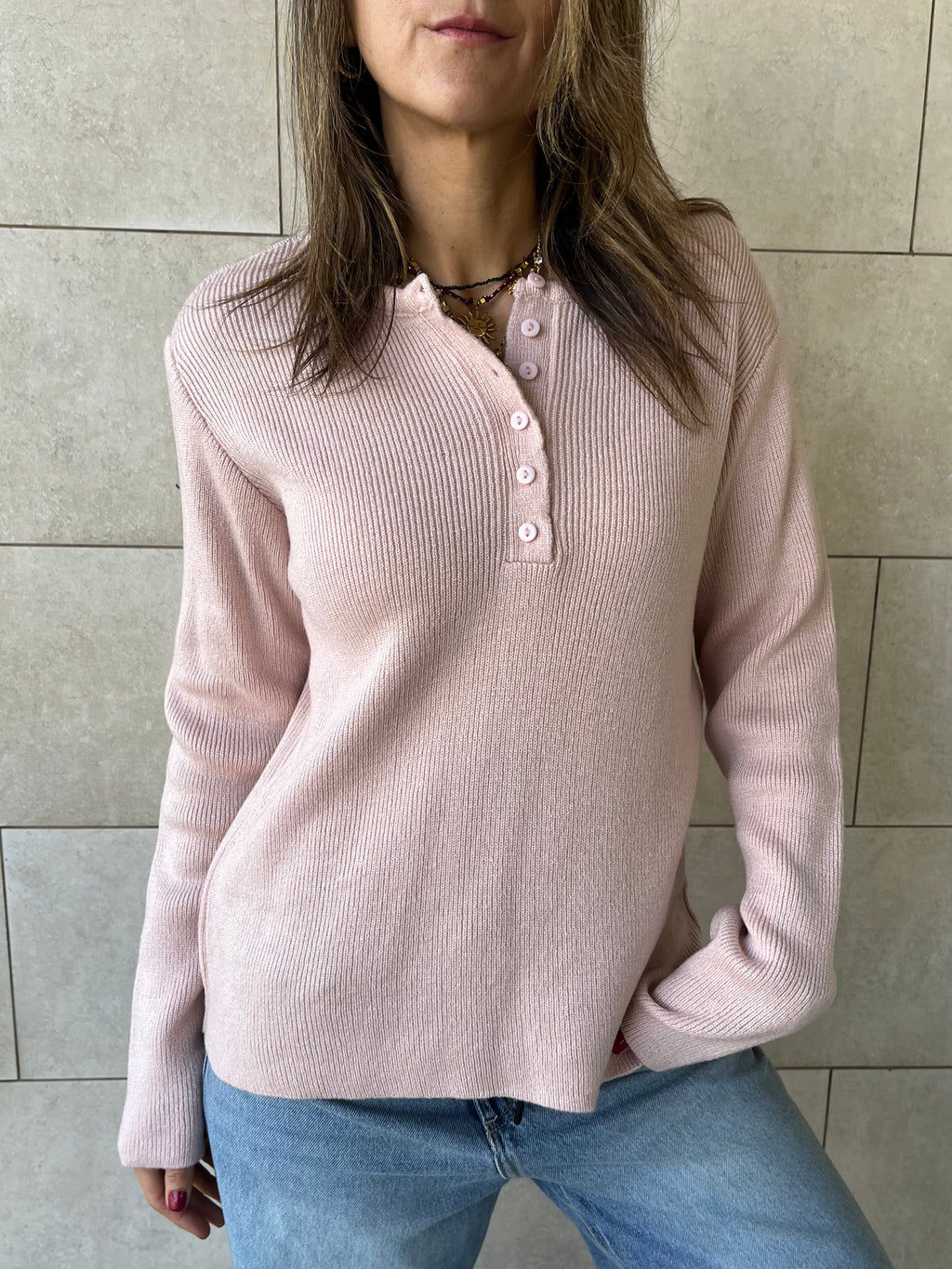 Blush Henley Pullover