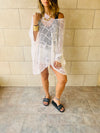 White Beehive Crochet Oversized Top