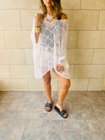 White Beehive Crochet Oversized Top