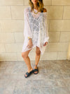 White Beehive Crochet Oversized Top